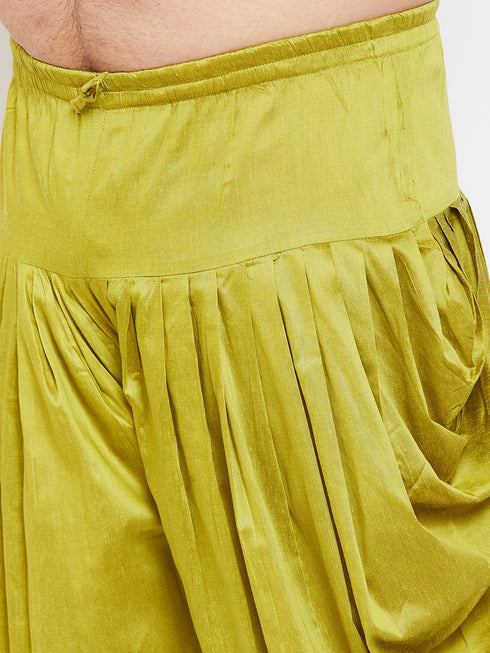 Vastramay Men's Plus Size Turquoise Silk Blend Curved Kurta Dhoti Set